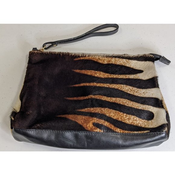Cavalcanti Leather Black And Orange Zebra Fur Clutch